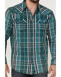 Moonshine Spirit Men's Marble Crackle Plaid Long Sleeve Snap Western Shirt