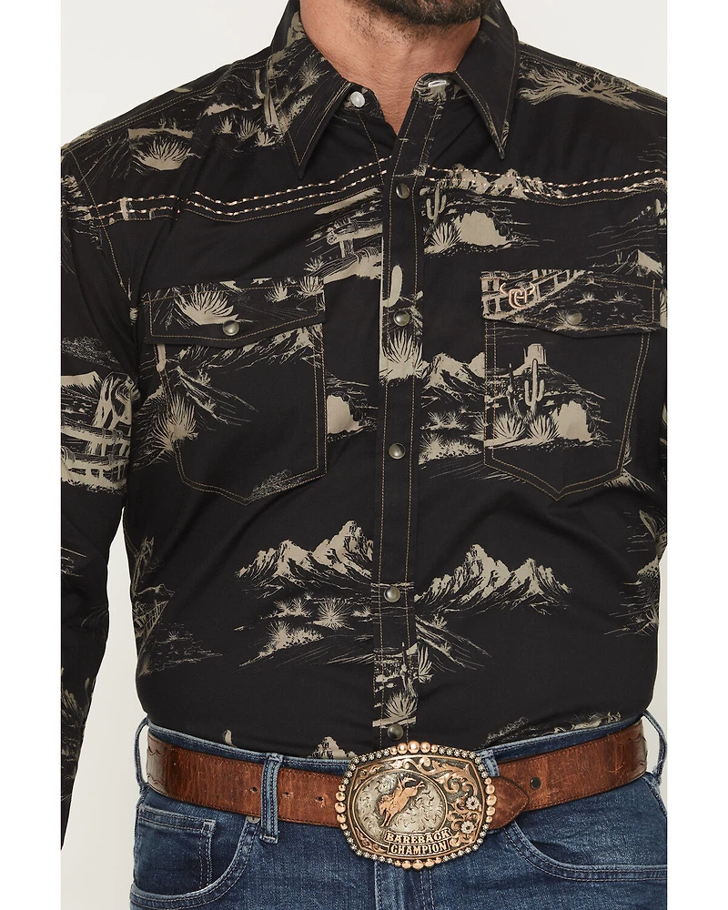 Cowboy Hardware Men's Western Scenery Print Long Sleeve Snap Stretch Shirt