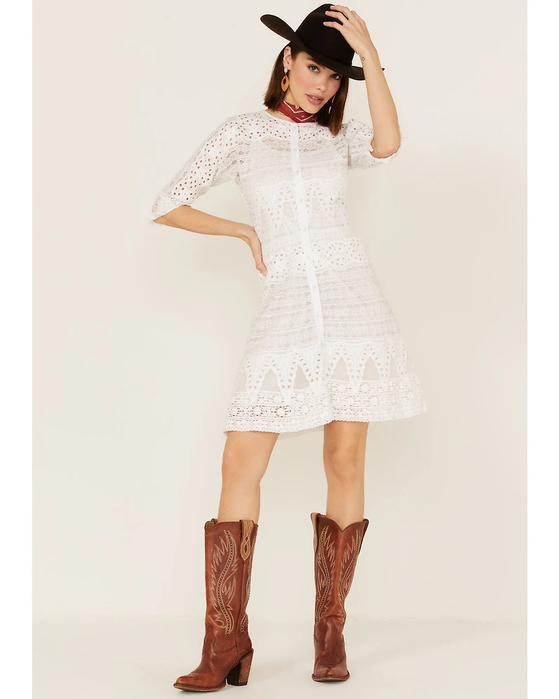 Maia Bergman Women's Vera Eyelet Lace Long Sleeve Mini Dress