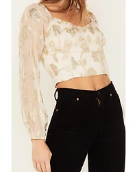 Sadie & Sage Women's Cham Afterglow Metallic Floral Print Crop Top