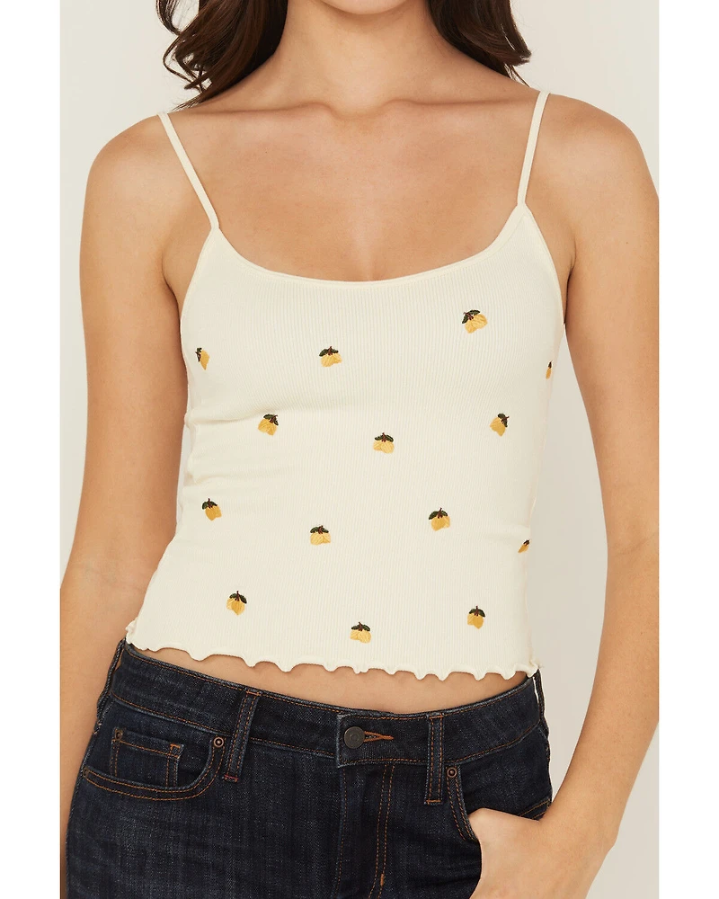 Fornia Women's Lemon Embroidered Sleeveless Cropped Tank Top