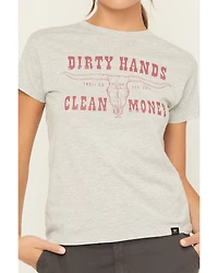 Troll Co Women's Dirty Hands Clean Money Longhorn Short Sleeve Graphic Tee