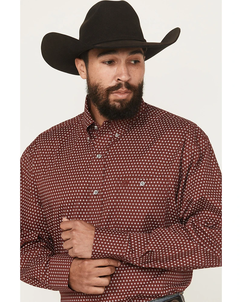 George Strait by Wrangler Men's Medallion Print Long Sleeve Button-Down Stretch Western Shirt