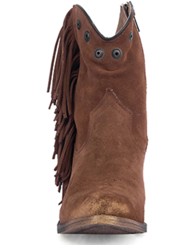 Circle G Women's Studded Suede Fringe Ankle Boots - Round Toe