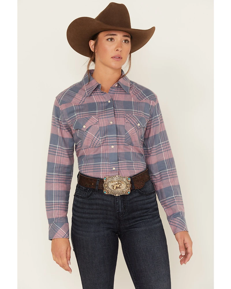 Wrangler Women's Boot Barn Exclusive Plaid Print Long Sleeve Western Flannel Pearl Snap Shirt
