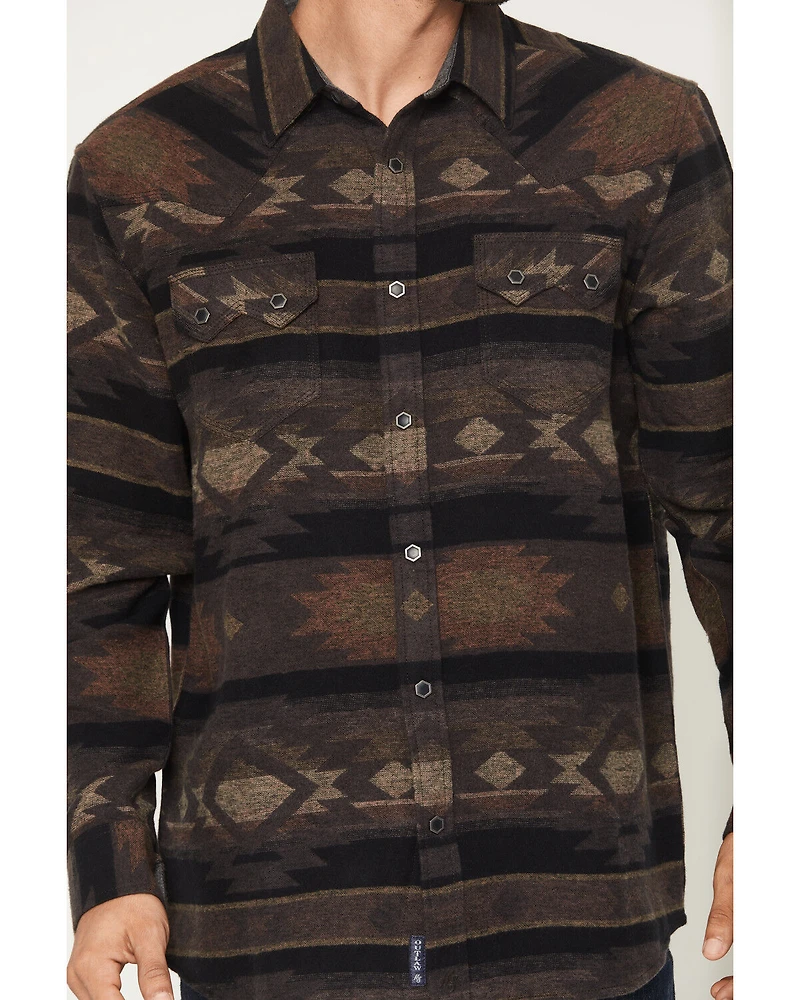Moonshine Spirit Men's Denver Tonal Southwestern Print Long Sleeve Snap Flannel Shirt