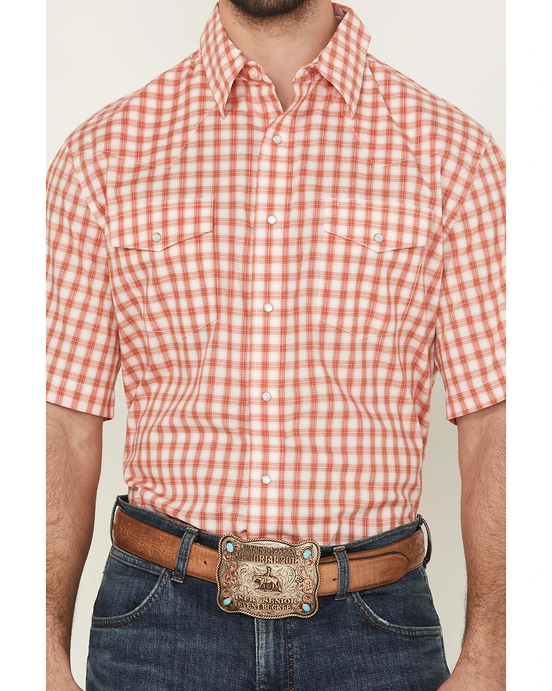 Wrangler Men's Plaid Print Short Sleeve Pearl Snap Western Shirt - Big