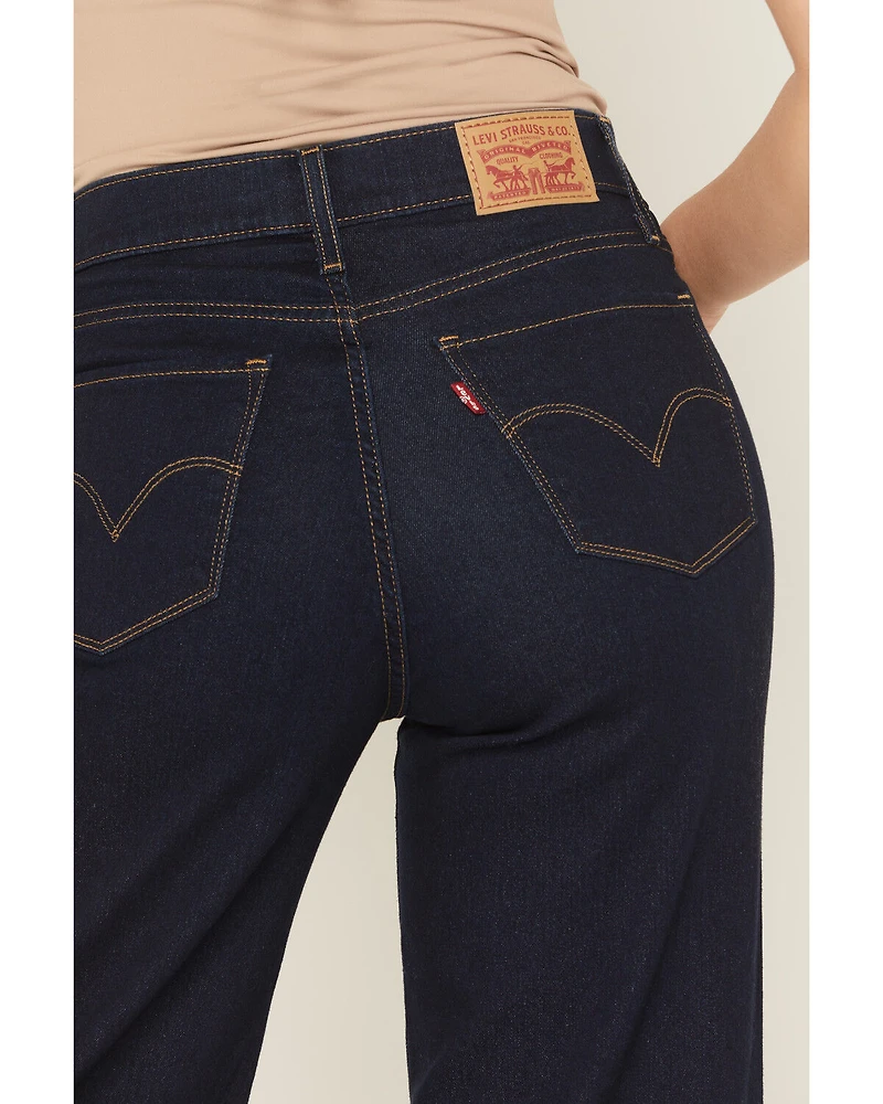 Levi's Women's Darkest Sky Dark Wash Mid Rise Shaping Wide Leg Stretch Denim Jeans