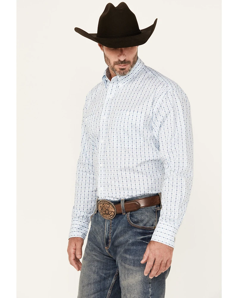 George Strait by Wrangler Men's Geo Print Long Sleeve Button-Down Stretch Western Shirt