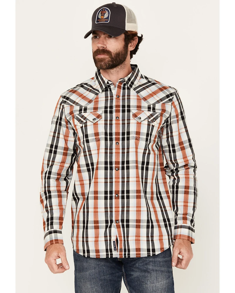 Moonshine Spirit Men's Fightin Plaid Print Long Sleeve Snap Western Shirt