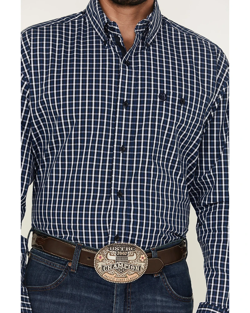 George Strait by Wrangler Men's Plaid Print Long Sleeve Button-Down Stretch Western Shirt - Big