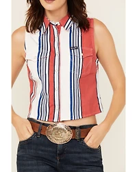 Wrangler Retro Women's Striped Print Sleeveless Snap Cropped Western Shirt