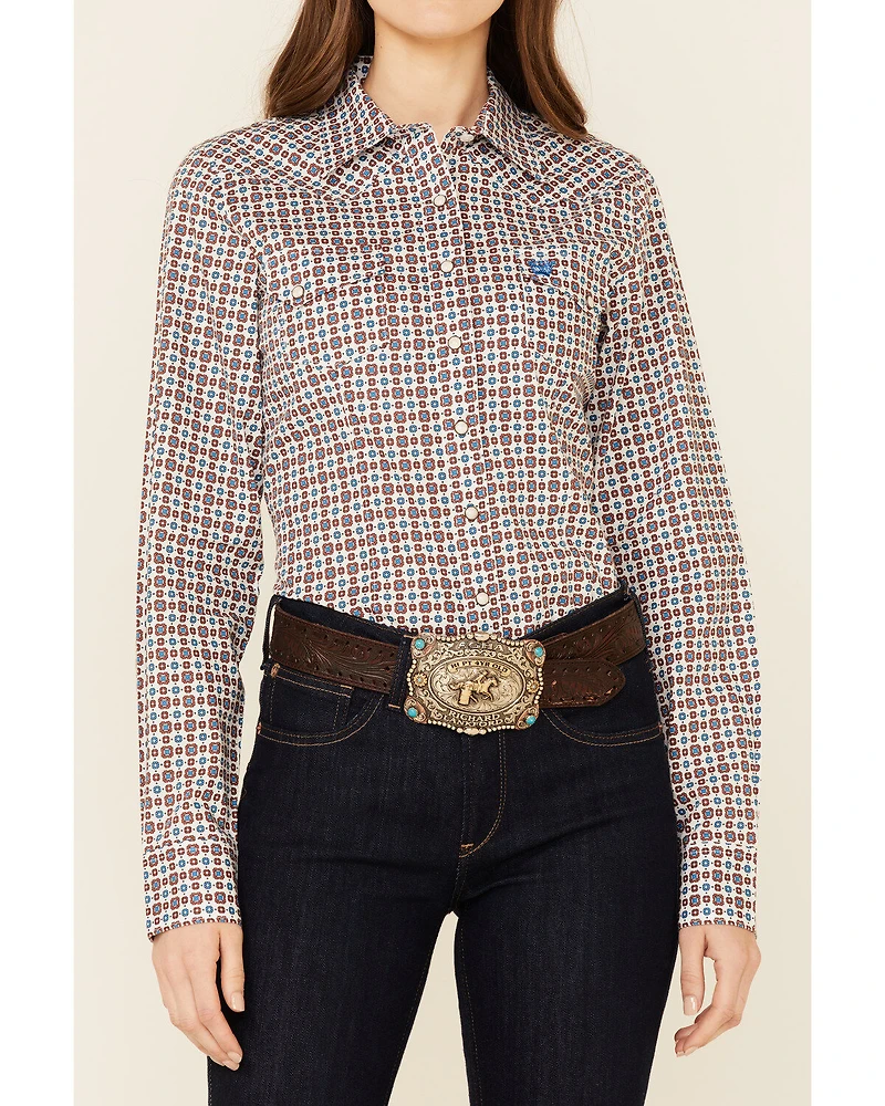 Cinch Women's Multi Geo Print Long Sleeve Pearl Snap Western Core Shirt