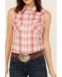 Wrangler Retro Women's Boot Barn Exclusive Plaid Print Sleeveless Pearl Snap Shirt