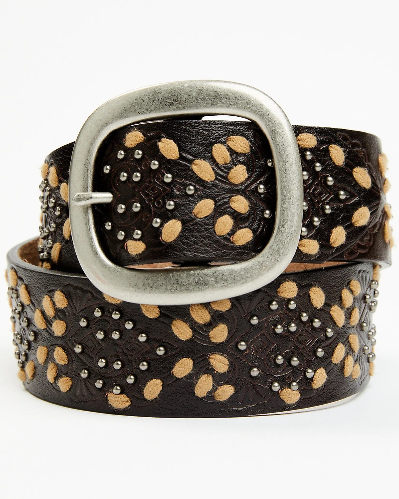 Shyanne Women's Embossed Heavy Cord Lacing Oval Buckle 3/4" Belt