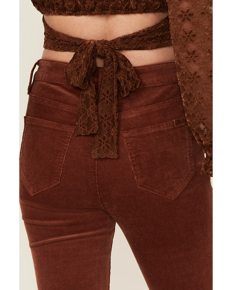 Rock & Roll Denim Women's High Rise Corduroy Button Flare Jeans