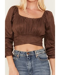 Beyond The Radar Women's Faux Suede Tie Back Crop Top