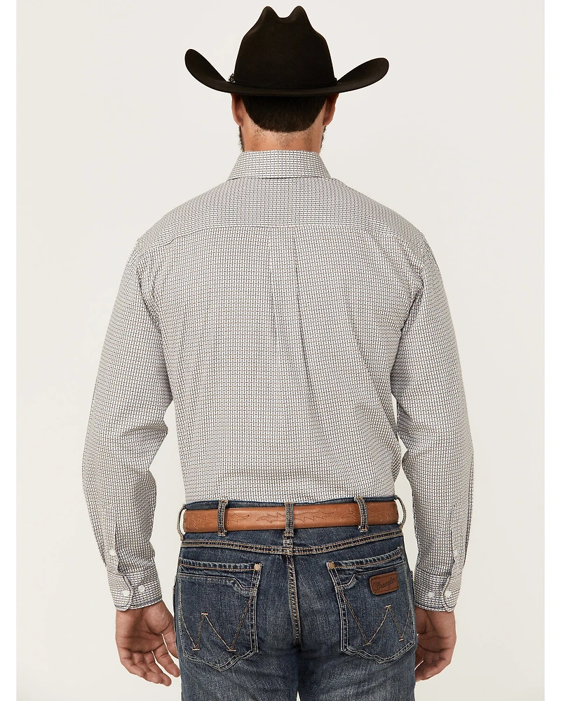 Rough Stock by Panhandle Men's Dobby Print Long Sleeve Button-Down Western Shirt