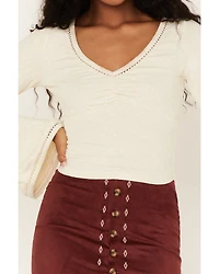 Shyanne Women's Deep V-Neck Bell Sleeve Crop Top