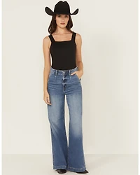 Daze Women's Far Out Medium Wash High Rise Trouser Denim Jeans