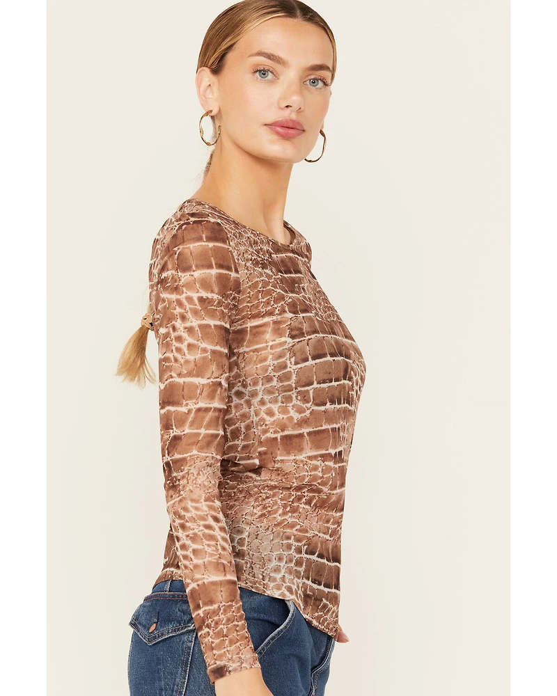 Vocal Women's Snake Print Long Sleeve Mesh Top