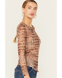 Vocal Women's Snake Print Long Sleeve Mesh Top