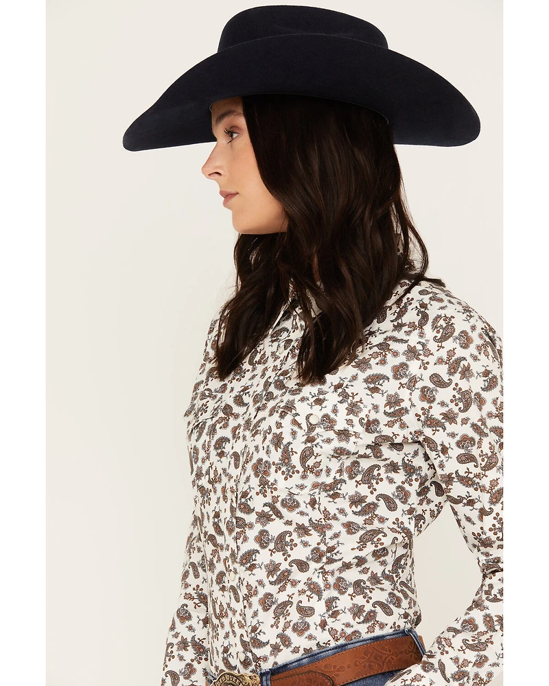 Wrangler Women's Paisley Long Sleeve Western Pearl Snap Shirt
