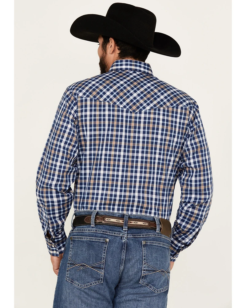 Ely Walker Men's Plaid Print Long Sleeve Pearl Snap Western Shirt