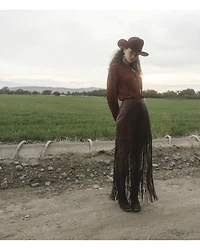 Idyllwind Women's Payson Faux Leather Fringe Maxi Skirt