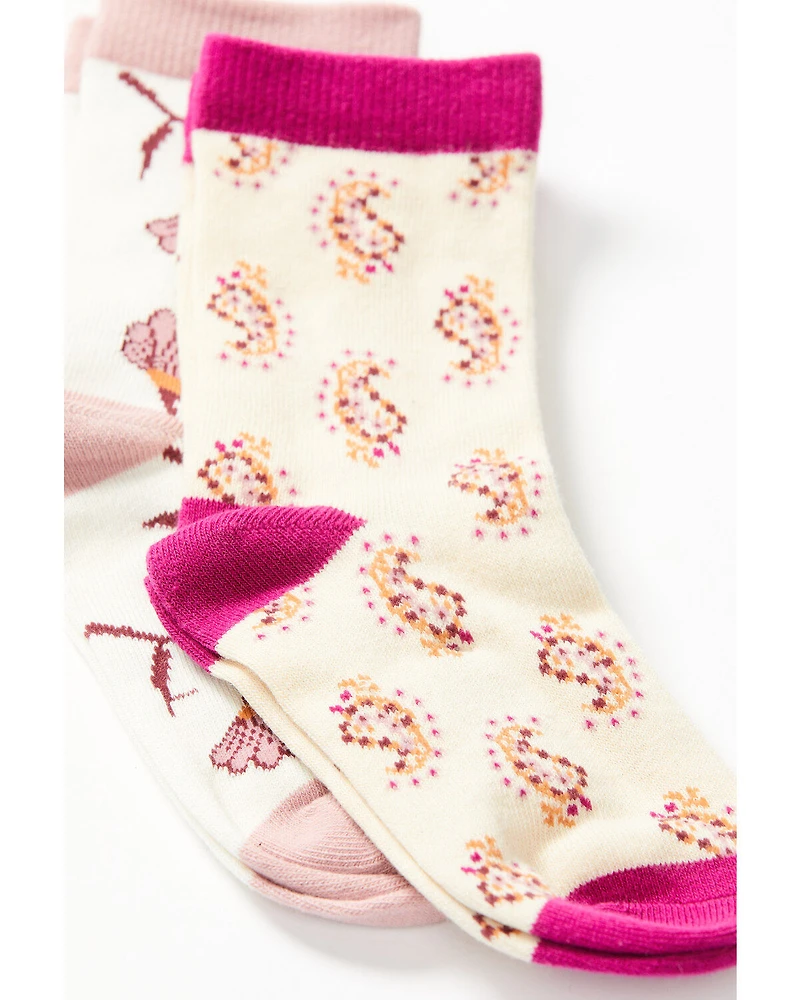 Shyanne Girls' Floral & Paisley 2-Pack Crew Socks