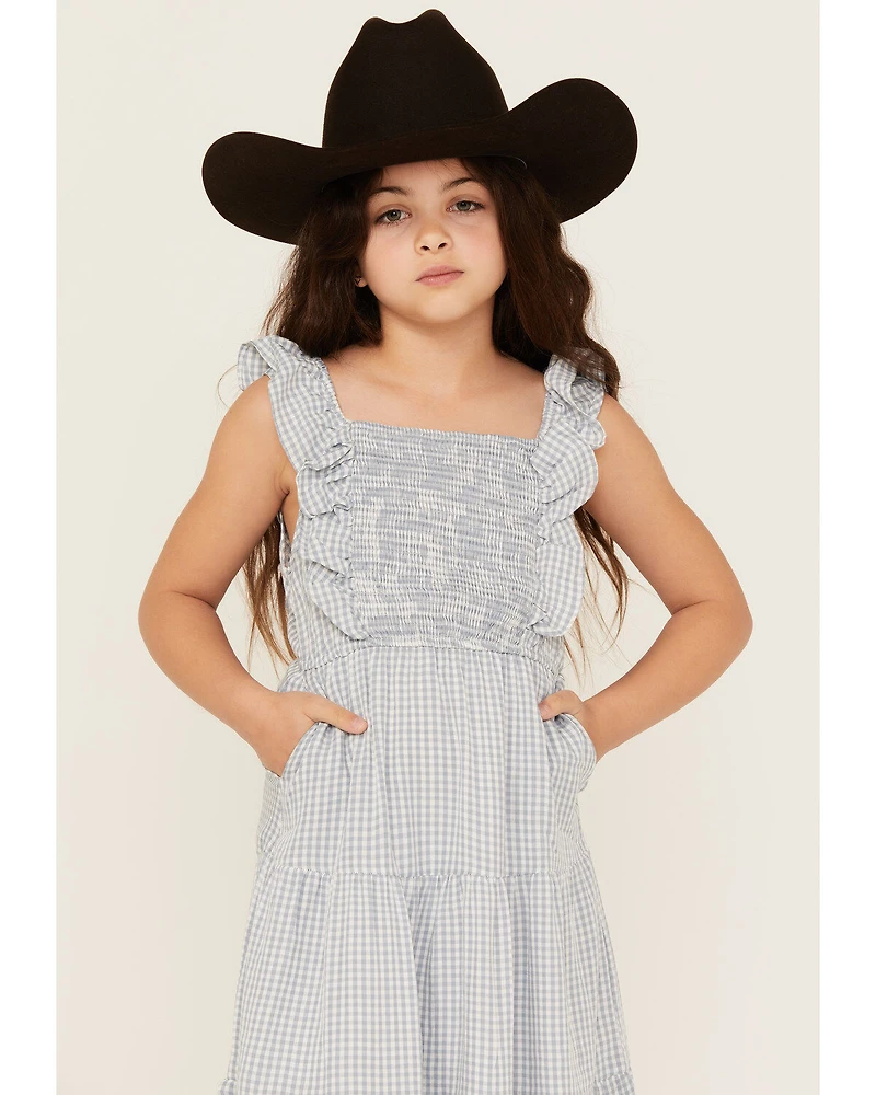 Hayden LA Girls' Gingham Print Puff Sleeve Midi Dress