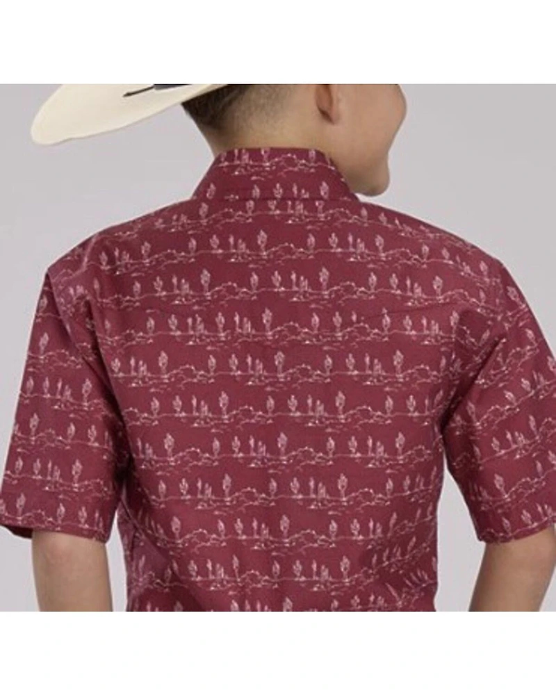 Roper Boys' Desert Print Short Sleeve Pearl Snap Western Shirt