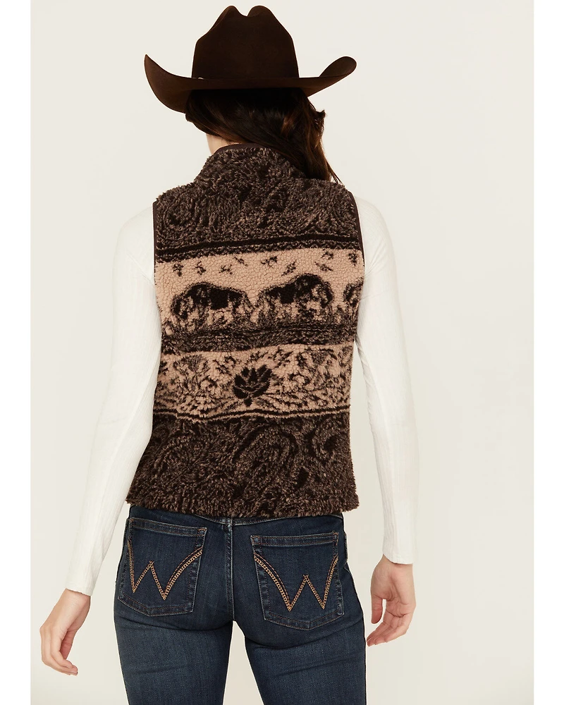 Shyanne Women's Buffalo Print Snap Sherpa Vest