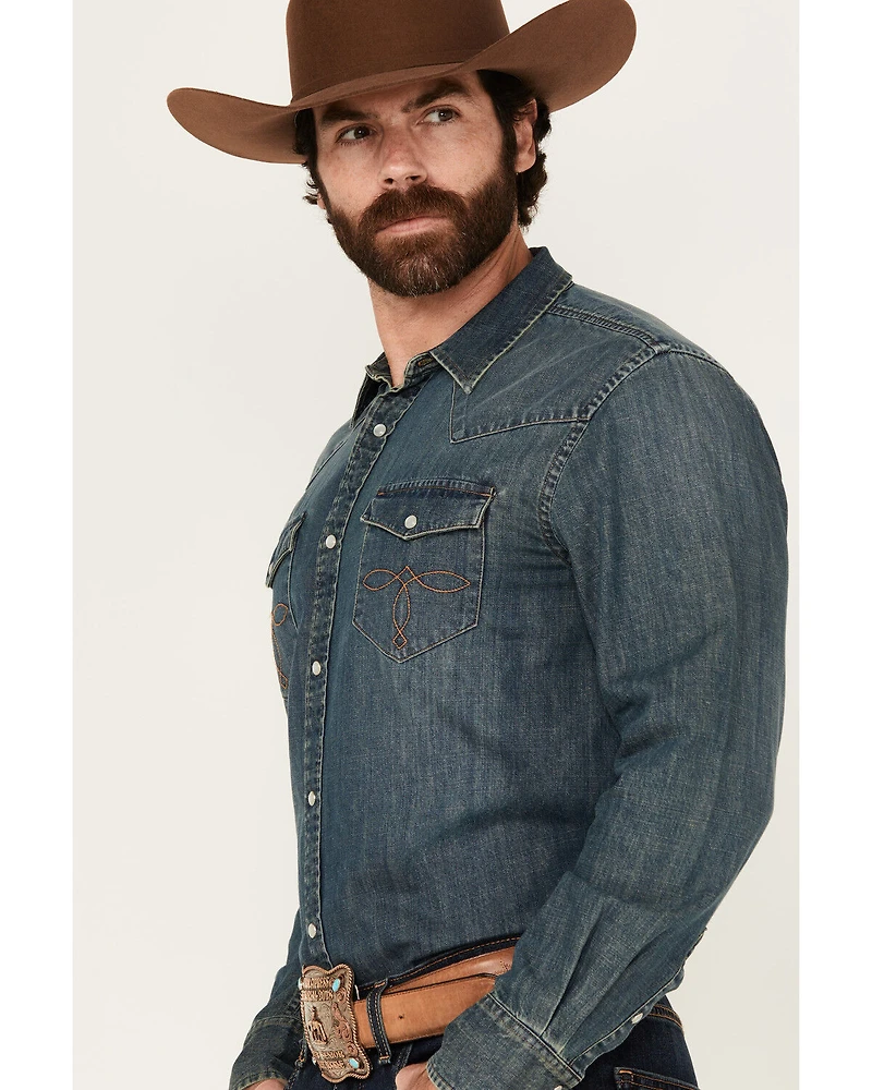 Cody James Men's Medium Wash Denim Long Sleeve Pearl Snap Western Shirt