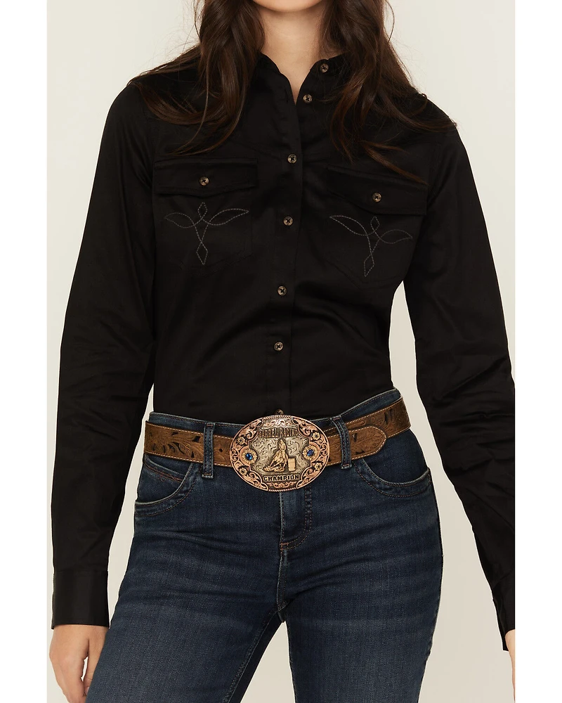 Shyanne Women's Poplin Embroidered Long Sleeve Button-Down Stretch Western Shirt