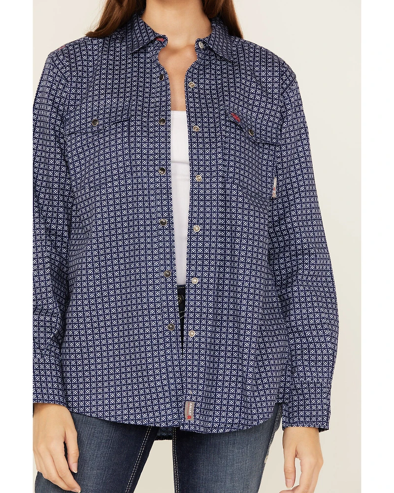 Ariat Women's FR Beverly Geo Print Long Sleeve Snap Work Shirt