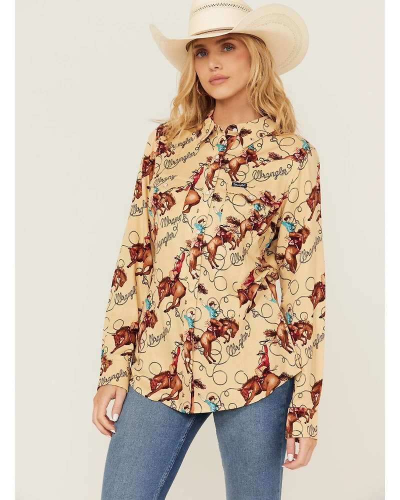 Wrangler Retro Women's Conversation Print Long Sleeve Snap Western Shirt
