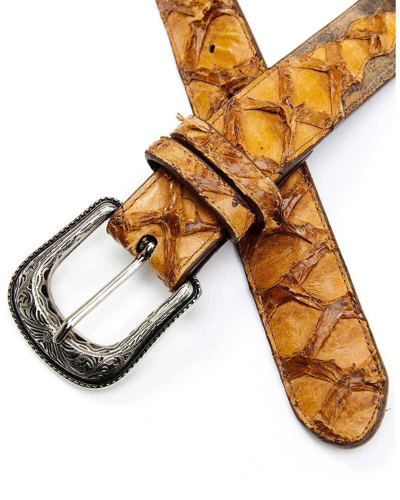 Cody James Men's Camel Embroidered Pirarucu Belt