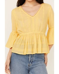 Shyanne Women's Inset Lace Embroidered Peasant Top