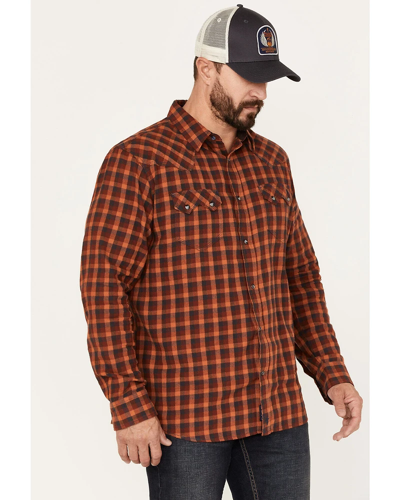 Moonshine Spirit Men's Burning Flame Plaid Print Long Sleeve Snap Western Flannel Shirt