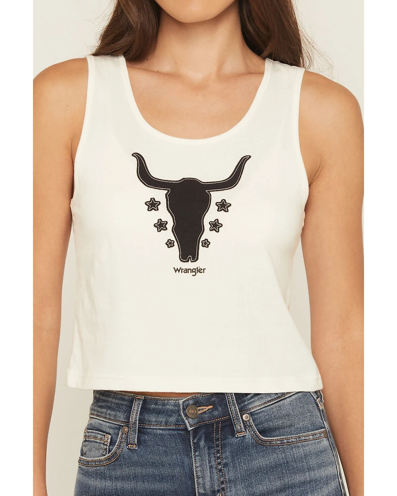 Wrangler Women's Steerhead Sleeveless Cropped Graphic Tank Top