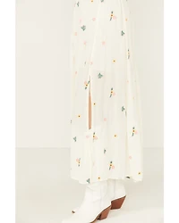 Rock & Roll Denim Women's Floral Embroidered Midi Skirt