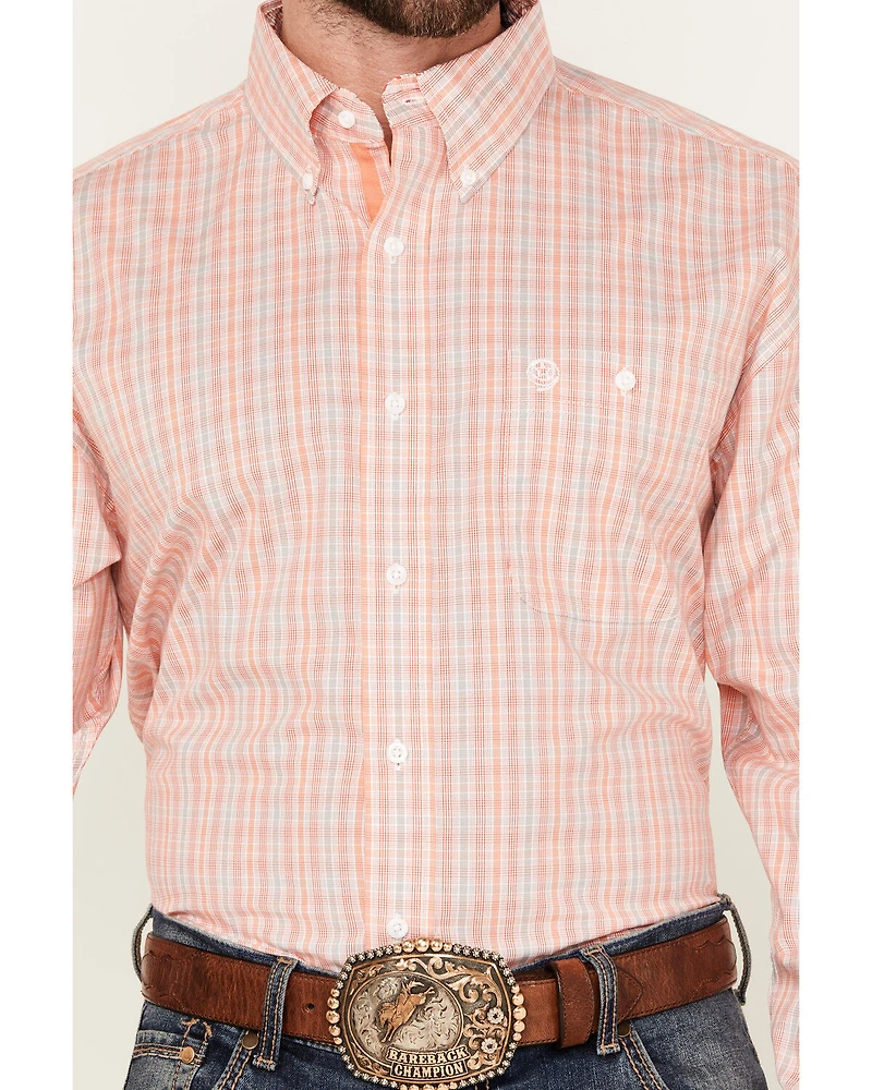 George Strait by Wrangler Men's Plaid Print Long Sleeve Button-Down Stretch Western Shirt