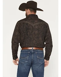 Cowboy Hardware Men's Tooled Floral Print Long Sleeve Snap Stretch Western Shirt