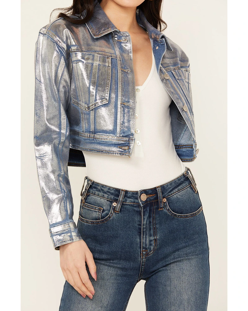 Vibrant Denim Women's Metallic Cropped Jacket