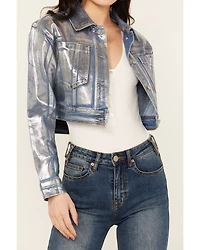 Vibrant Denim Women's Metallic Cropped Jacket