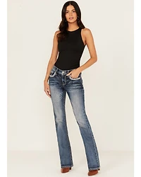 Miss Me Women's Medium Wash Embroidered 32" Bootcut Stretch Denim Jeans
