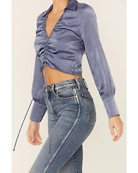 Lush Women's Satin Cinch Front Blouse