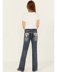 Grace LA Girls' Chevron Embroidered Medium Wash Bootcut Stretch Denim Jeans