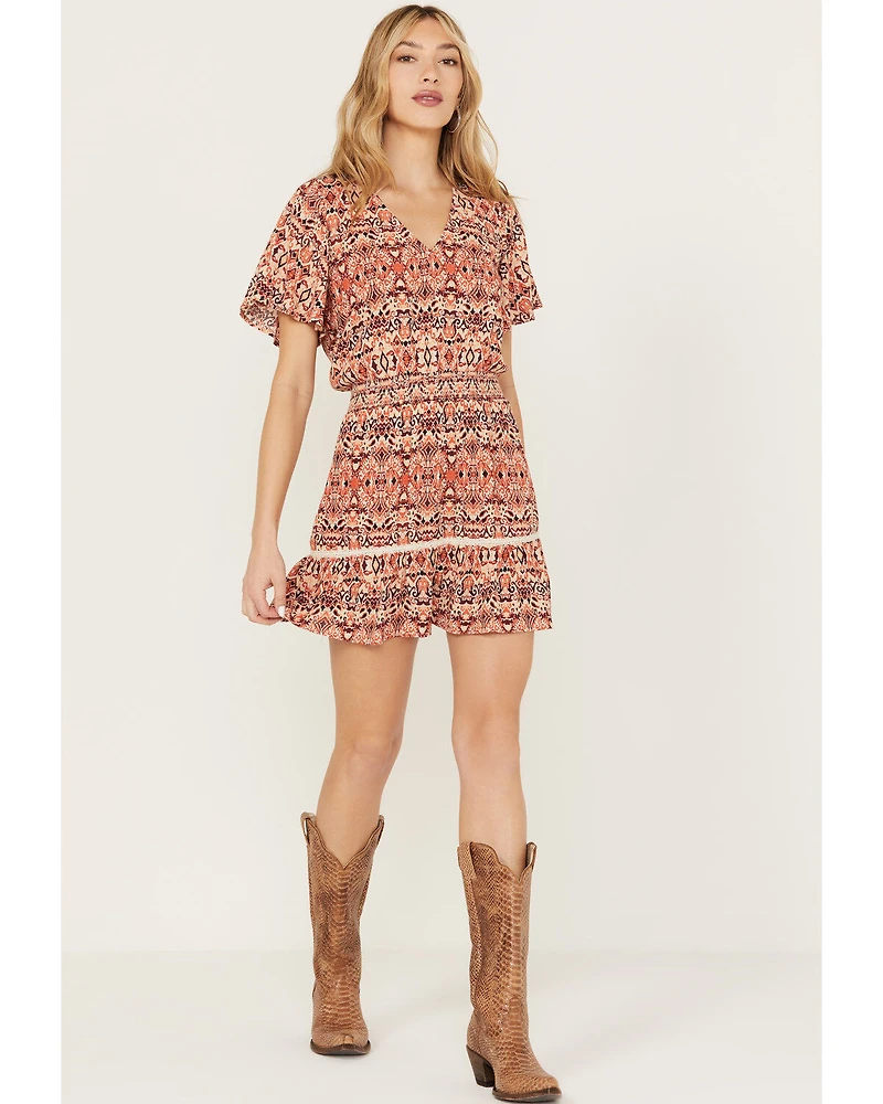 Idyllwind Women's Blossom Flutter Sleeve Smocked Mini Dress